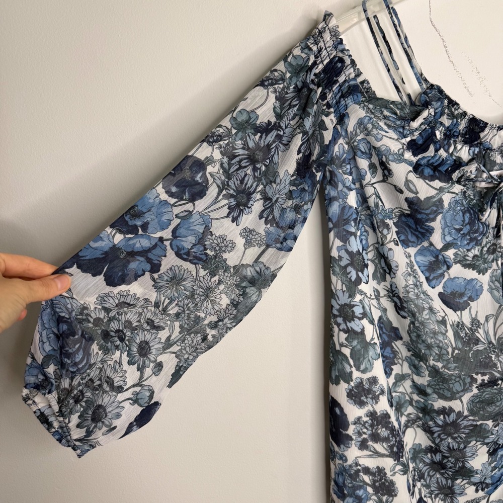 H22 Bailey 44 Luna Daydream Blue Floral Cold Shoulder Mini Dress XS New $228 - Picture 3 of 7